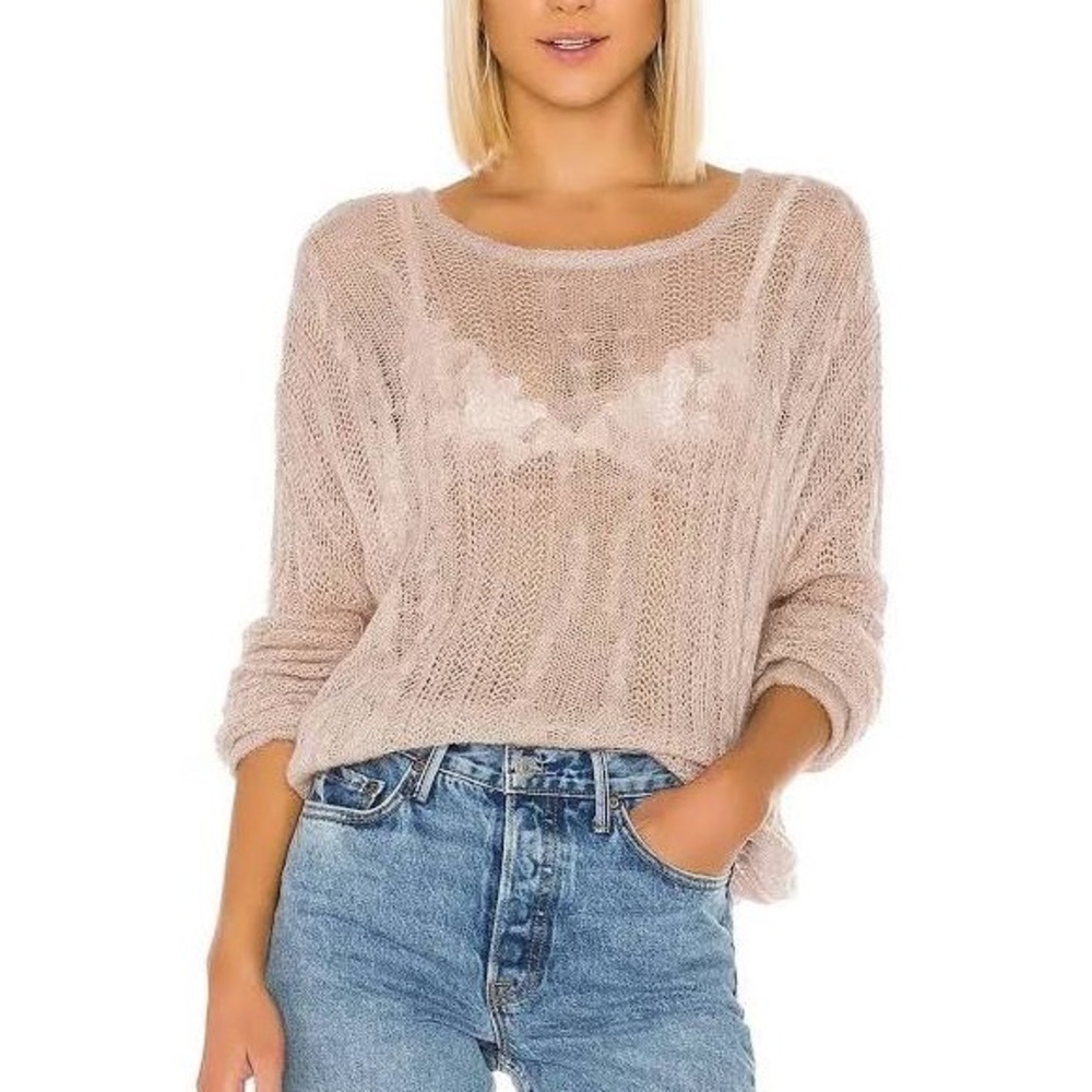 Free People Lightweight Sheer Knit Sweater in Blush